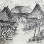 Bản Thái ở Chiềng La – Thuận Châu năm 1965 (tranh của họa sỹ Lê Chương – Sơn La)